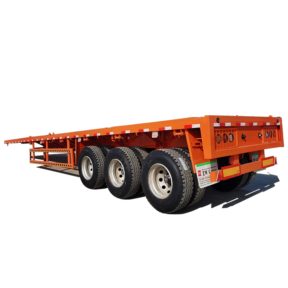 China New And Used Flatbed Semi truck Trailer 3Axle Container flat bed Trailer 20/40ft Steel Truck