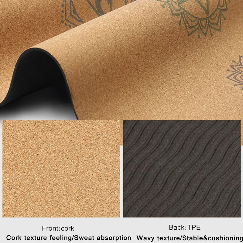 High Quality Customized Foldable High Elastic Personalized Premium Cork TPE rubber Non-Toxic Thick 6mm Anti-Slip Cork Yoga Mat