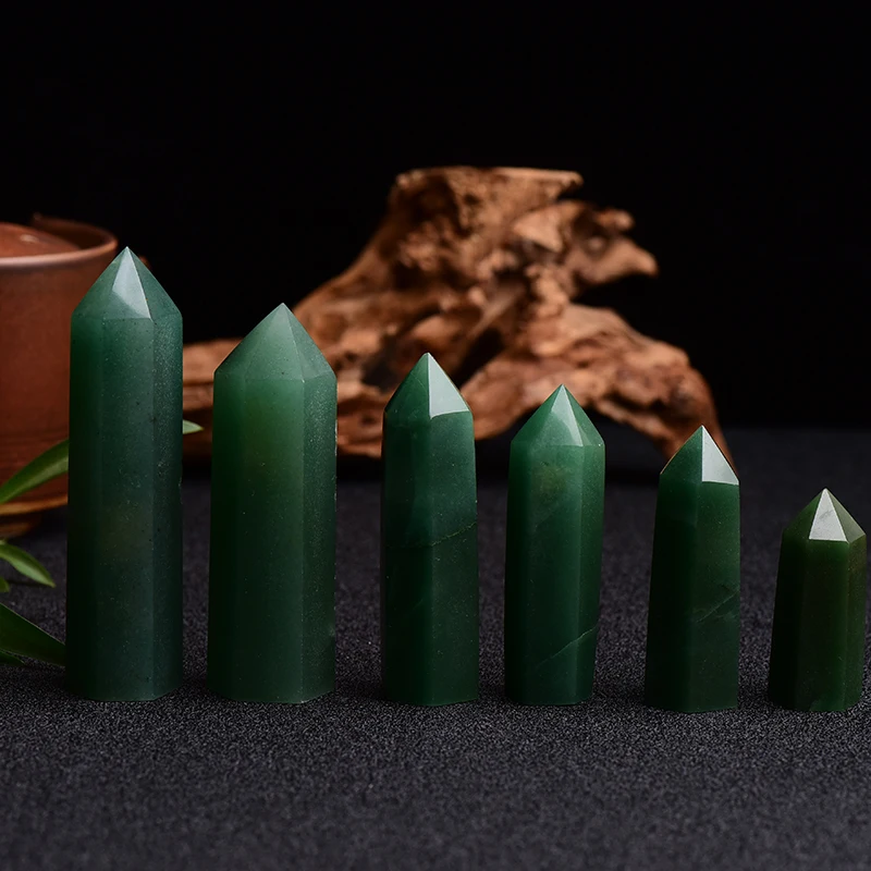 Wholesale natural healing crystal Feng shui stone Green Aventurine Jade Yingpoint wand tower for home decoration