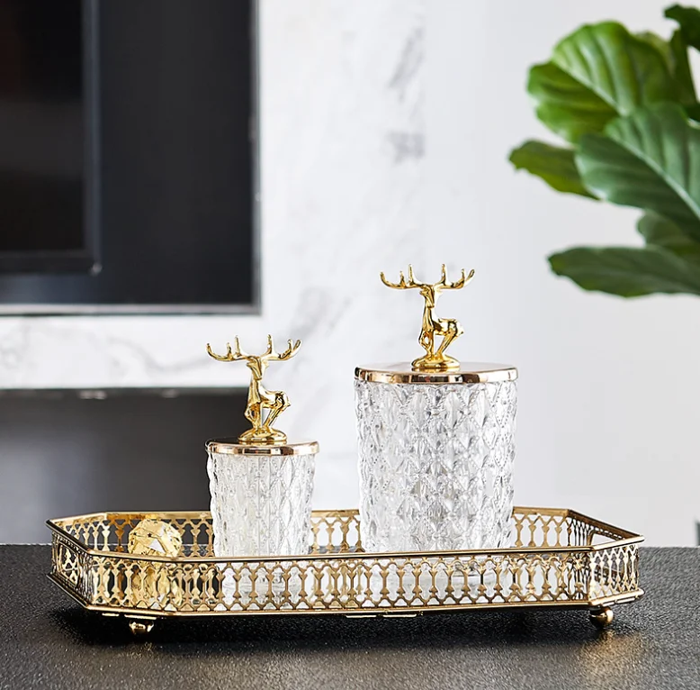 Hot sale home decor metal mirror tray rectangle round Vanity Luxury Jewelry Perfume Mirrored Tray