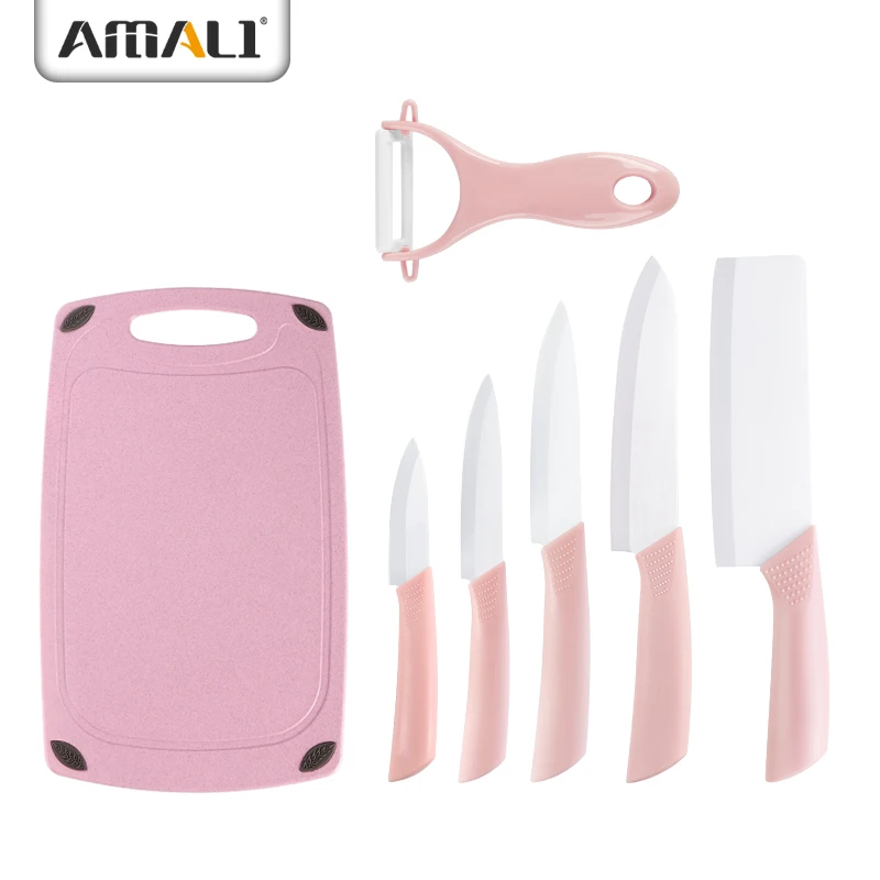 7PCS Ceramic Knife Set With Plastic Cutting Board Ceramic Peeler Ceramic Chopper Knife Chef Knife