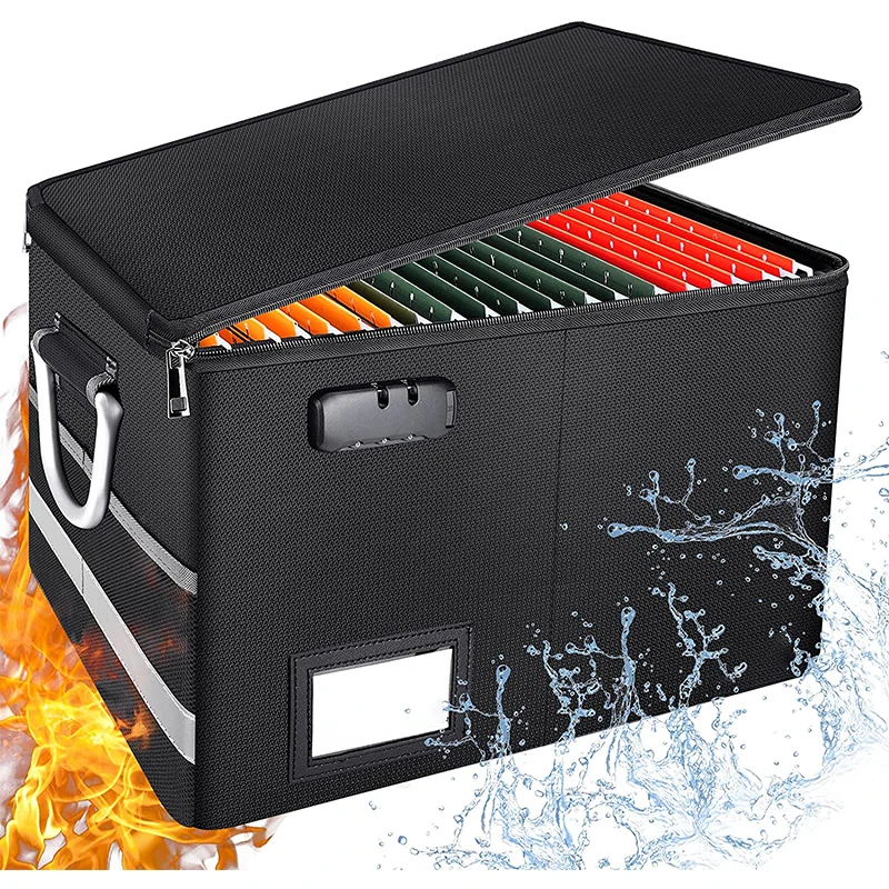 Trending fireproof file box with lock collapsible file organizer portable fire resistant waterproof document storage safe box