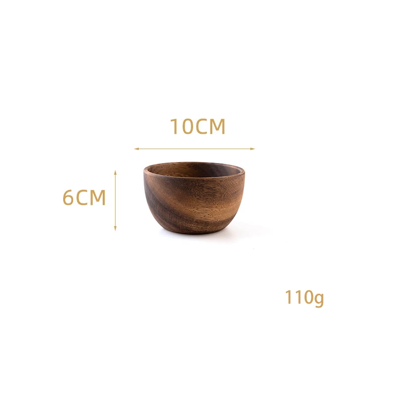 Multiple Sizes from 10 to 26cm Eating Utensil Smooth Natural Acacia Wood Bowl Set for Food Noodle