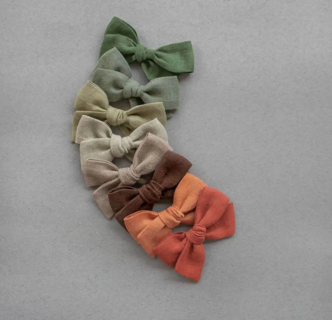 Baby Girl custom handcraft linen hair bow children hair bow pinwheel hair bow