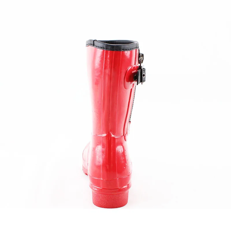 Customized red water women rubber rain boots half wellington boots with zipper design for sale