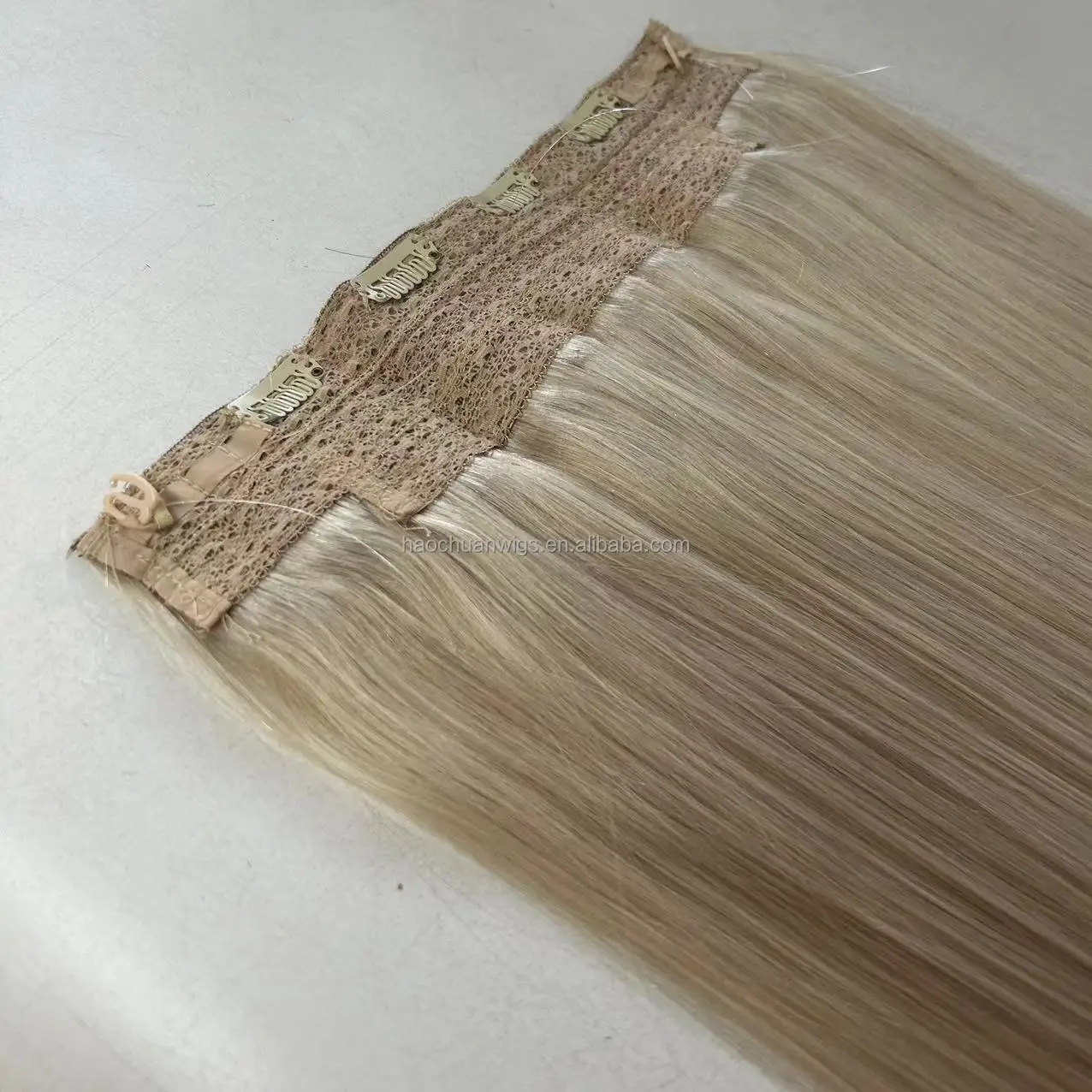 QICAI Best Selling 100% Human Hair Invisible Wire One Piece Clip In Human Hair Extensions With Fish Line