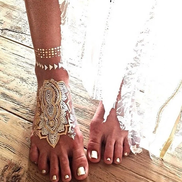 Custom flash metallic temporary tattoo sticker for foot