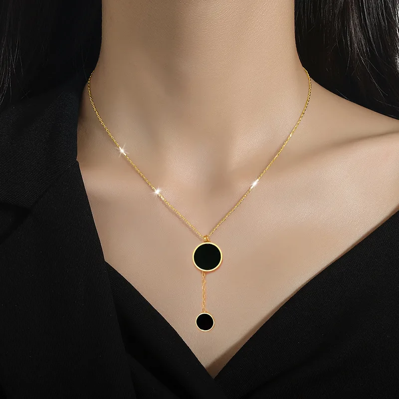 Stainless Steel Necklaces Round Minimalist Light Luxury Pendants Two Accessories Best Friend Necklace For Women Jewelry