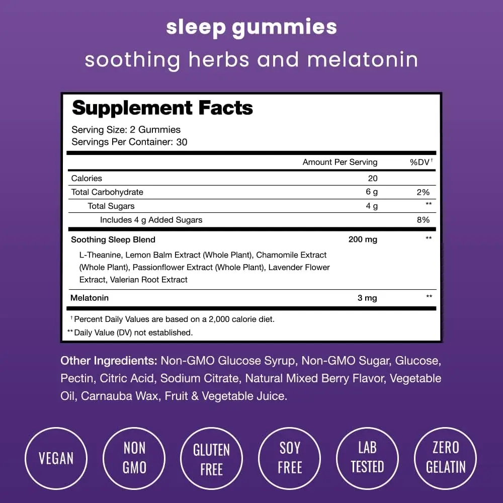 Wholesale Sleep Deep Aid Melatonina/Melatonin Gummies Candy With Vitamin B6 Hemp Oil Ashwagandha L-theanine 5-HTP