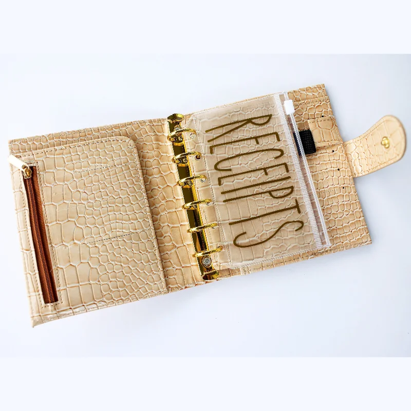 Personalized custom design logo mini A6A7 budget planner binder wallet with zipper