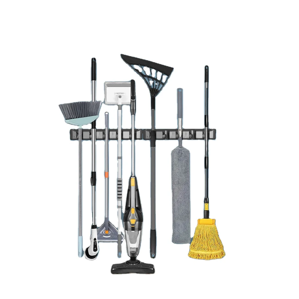 5 Slots Wall Mounted Hanger Holder Tool Broom Mop Holder Plastic Flexible Bathroom Tool Hanger Rack