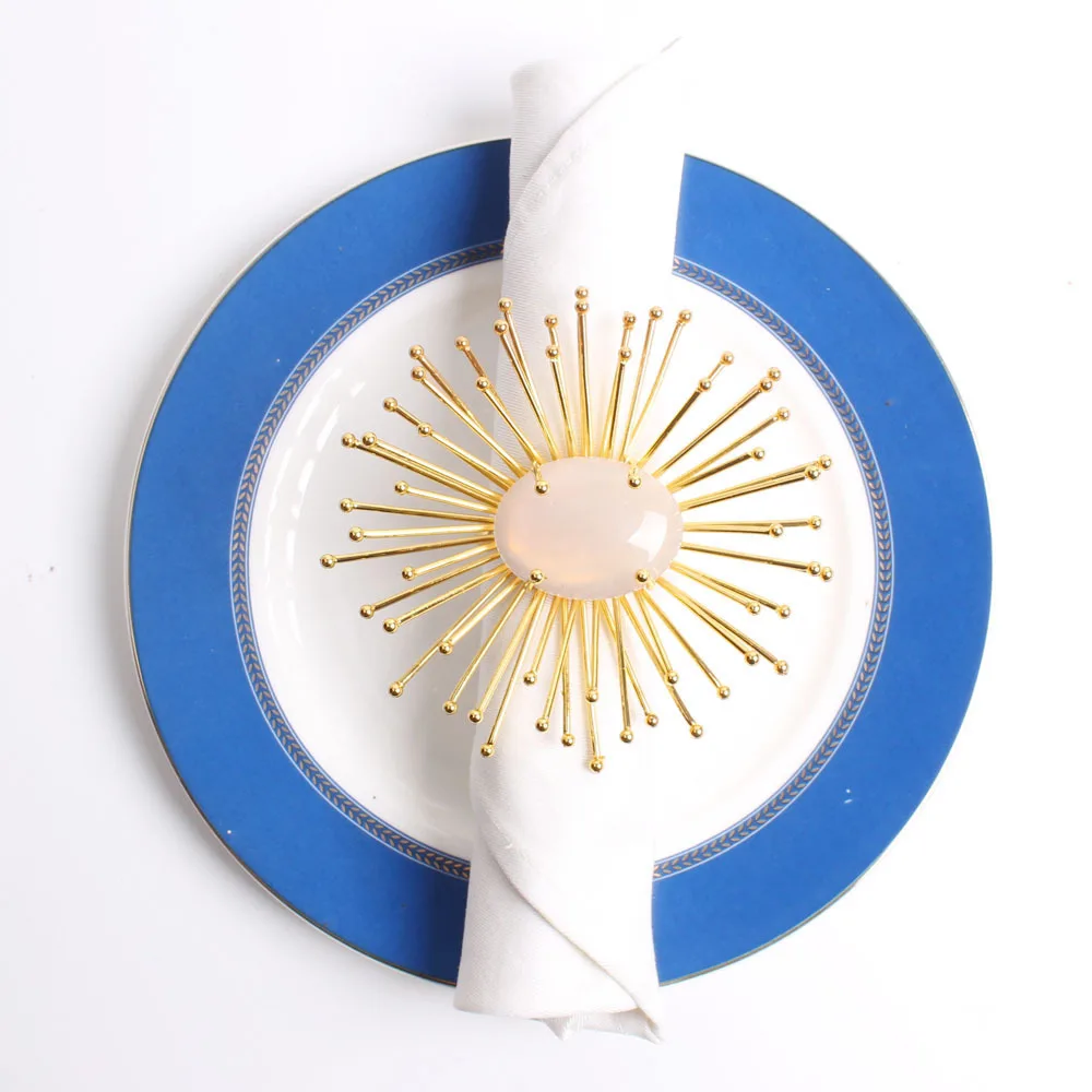 Colorful Agate Metal Gold Silver Flare Napkin Ring for Wedding Party Table Decoration Dinner Banquet