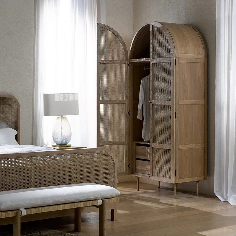 
Simple modern classic bedroom wooden wardrobe cane furniture 