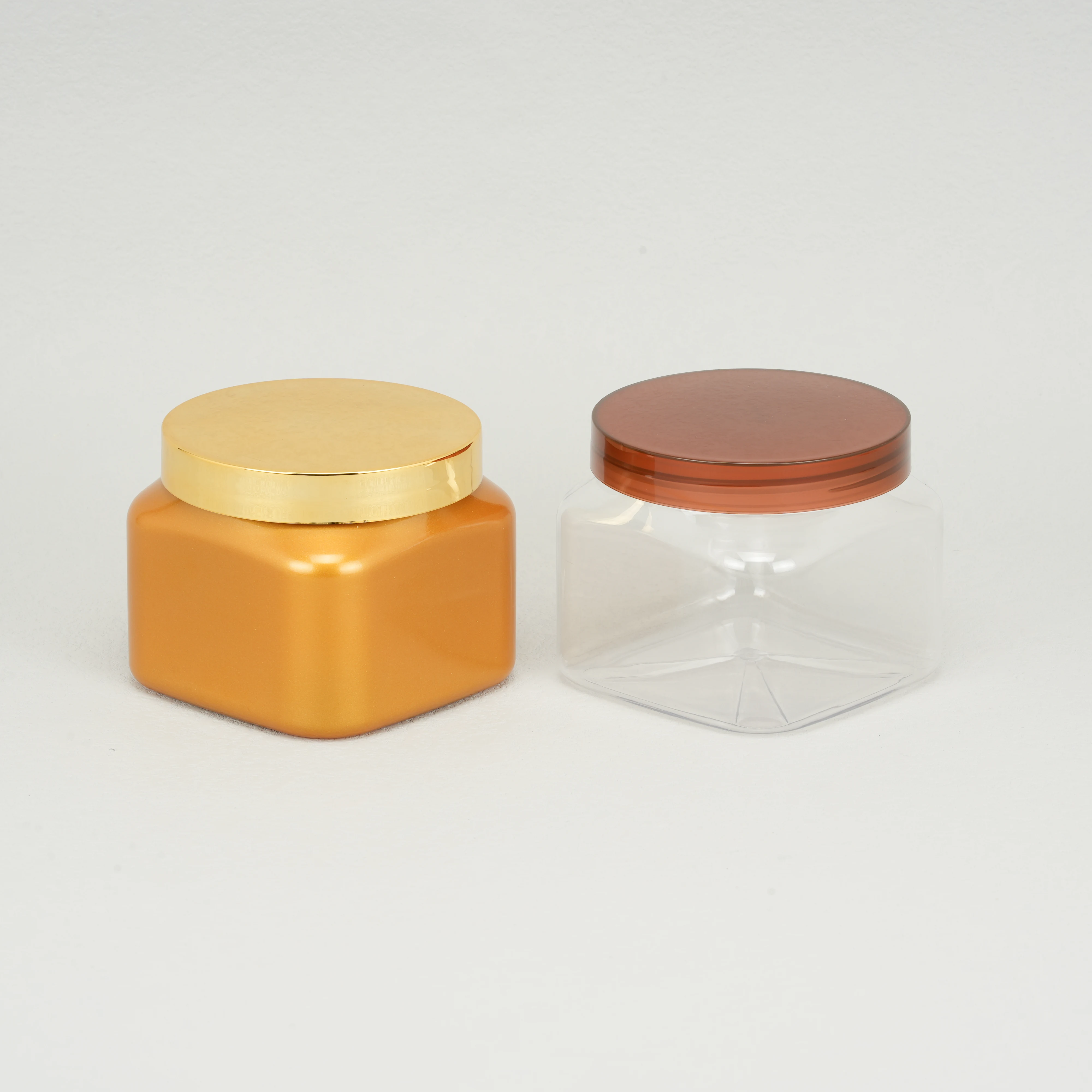 Custom 500ml 16oz 500 ml 16 oz PET Clear Square Shape Hair Care Mason Scrub Cream Conditioner Plastic Jar With Lids