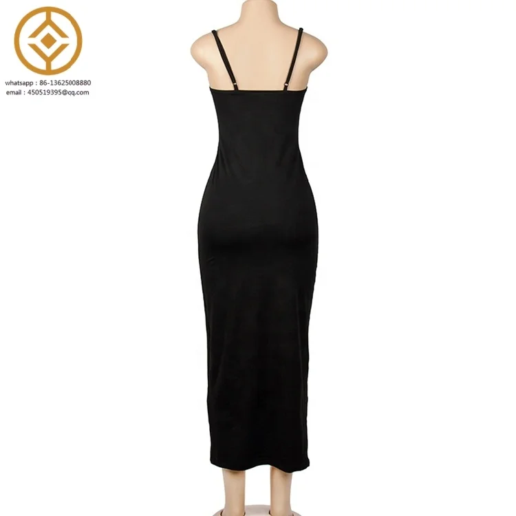 H9421C Elegant Solid Spaghetti Strap Sleeveless Maxi Dress Women Hipster Sexy Low Cut Backless Body-Shaping Robe 2023 Clubwear