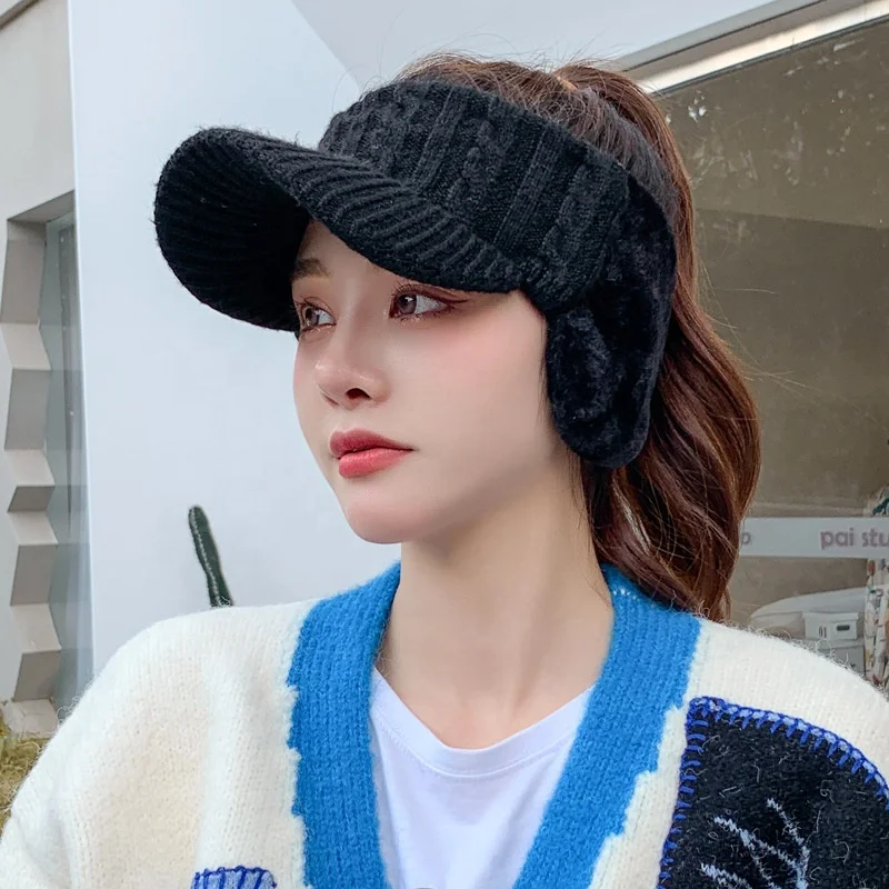 Women Fashion Autumn Winter Duck Tongue Baseball Cap Cycling Ear Protectors Warm Velvet Wool Knitted Hat