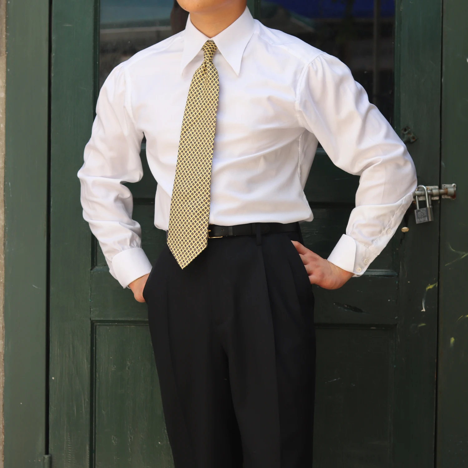 MTM Shirring Shoulder  Anti-wrinkle 100% Cotton Point Collar Shirt Italian Style Napoles Casual Shirt Tailor Custom Mens Shirt