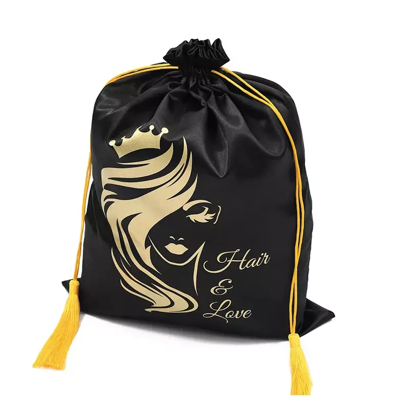 Custom satin hair bag with logo jewelry cosmetics gift silk bag hair packaging wig storage bag