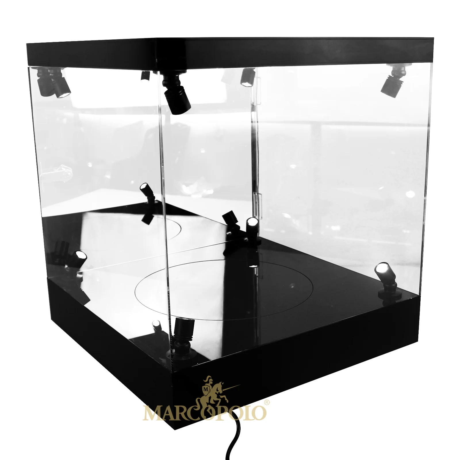 Factory Customized Style Acrylic Cosmetic/Perfume Display Case Automatic Rotating Base To Display Products With Light