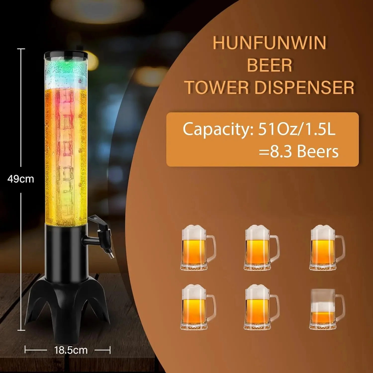 Best-selling Drinking beer tower 3.0 liter Beer Dispenser Tap Portable Led Light with stainless steel ice tube