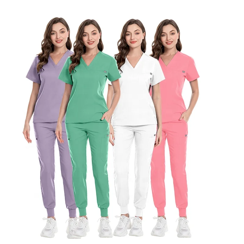 2024 New Custom Lemon Color Surgical Uniforms Stretchy Fabric All Seasons Factory Supply Unisex Nurse Scrub With Jogger Pants
