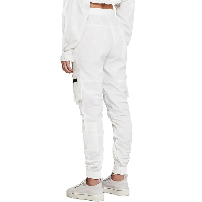 OEM ladys white jogger pants custom street girl trousers side pocket cargo pants for women