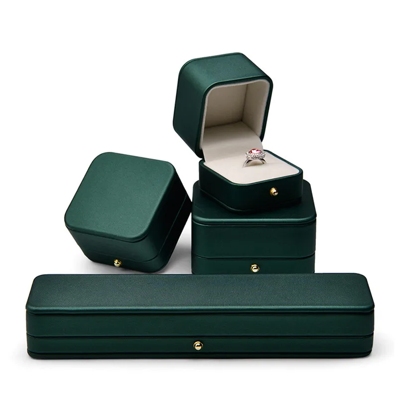 Good Reviews Green Jewelry Box PU Leather jewelry Ring Boxes With Logo