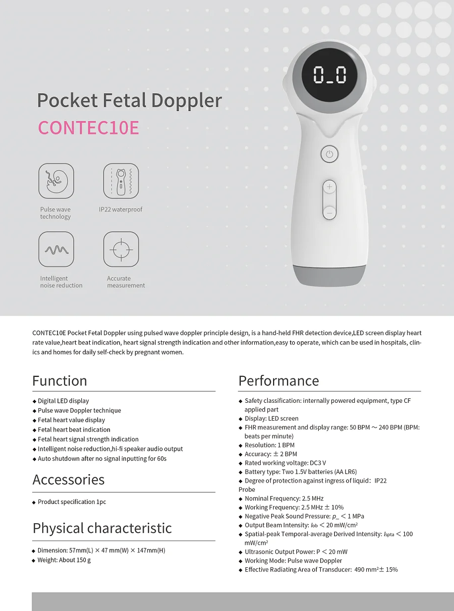 CONTEC10E fetal doppler baby heart monitor for pregnancy doppler fetal monitor