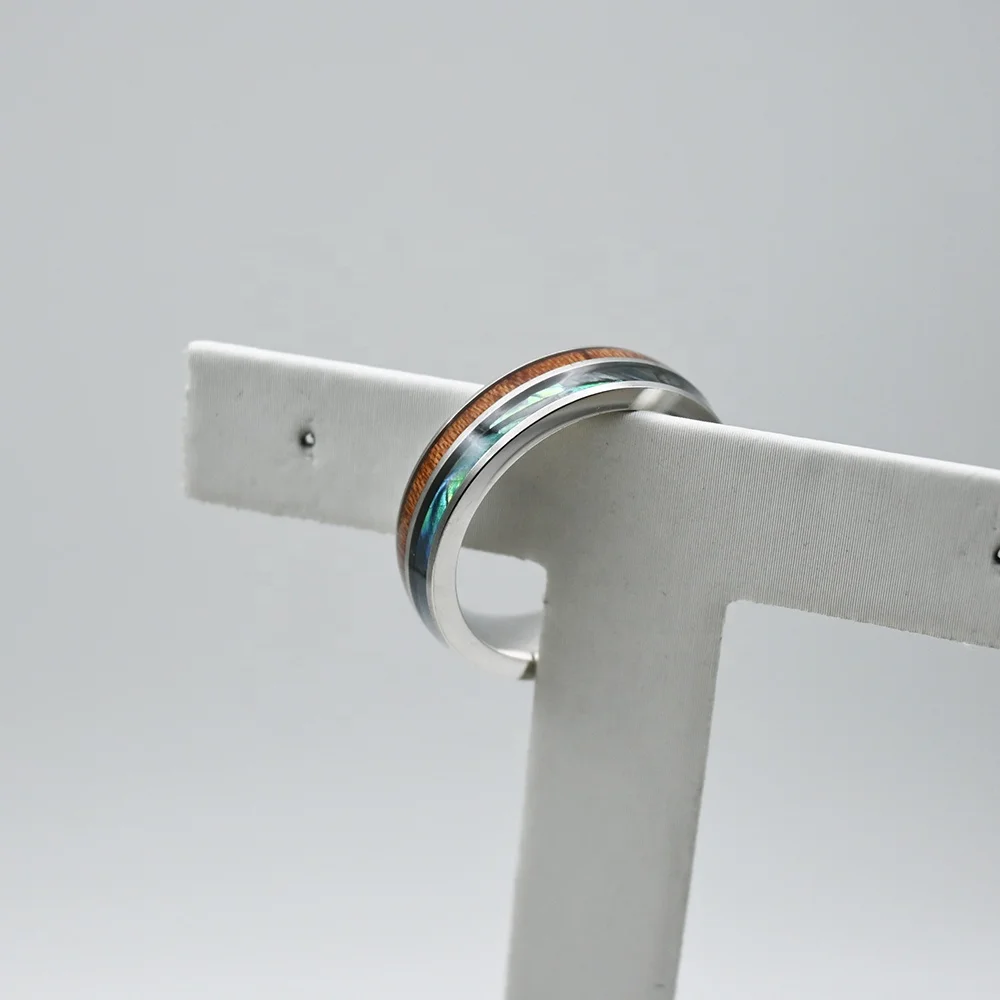 Stainless Steel Carbide Rings Hawaiian Koa Wood and Abalone Shell Rings for Men Comfort Fit Fashion Jewelry