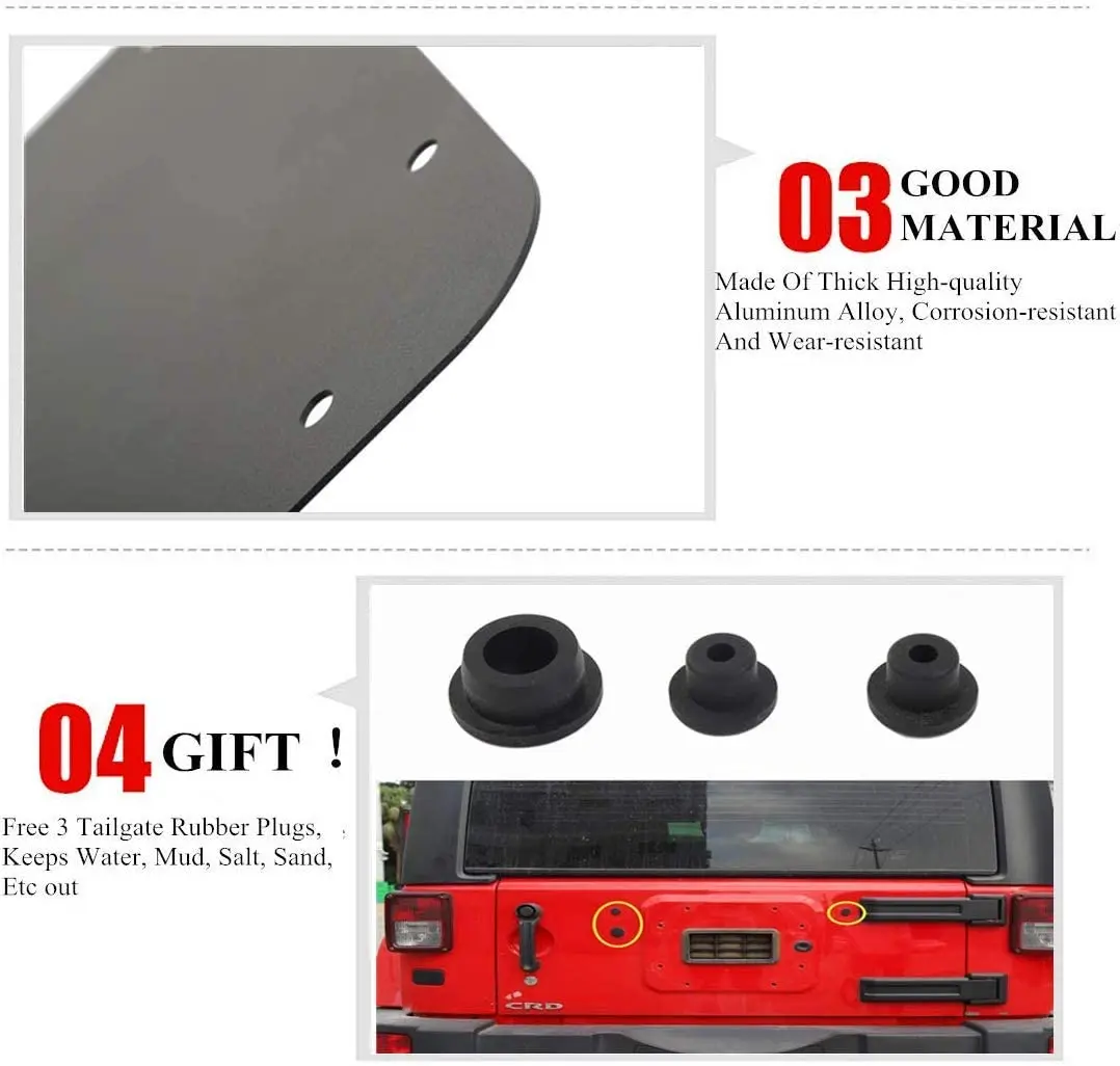 Spare Tire Carrier Delete Filler Plate Tailgate Vent Cover Tramp Stamp for Jeep JK Wrangler & Unlimited 2007-2017