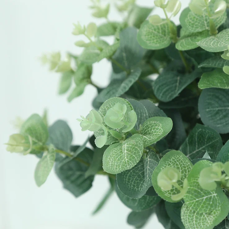 
silk flower arrangement French money grass eucalyptus leaves 