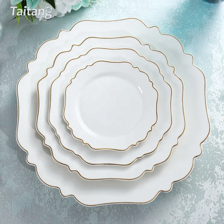 Hotel Restaurant Dinner Set Gold/ Silver Rim Porcelain Dinnerware Plate Set For Wedding