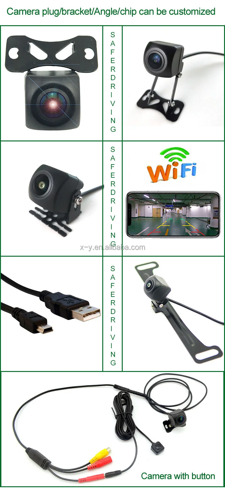 Wifi Car Rearview Backup Camera Reversing Wireless Camera Black HD DC 12V 1080p Car Alarm System Universal IP 67 CE FCC Rohs 1W