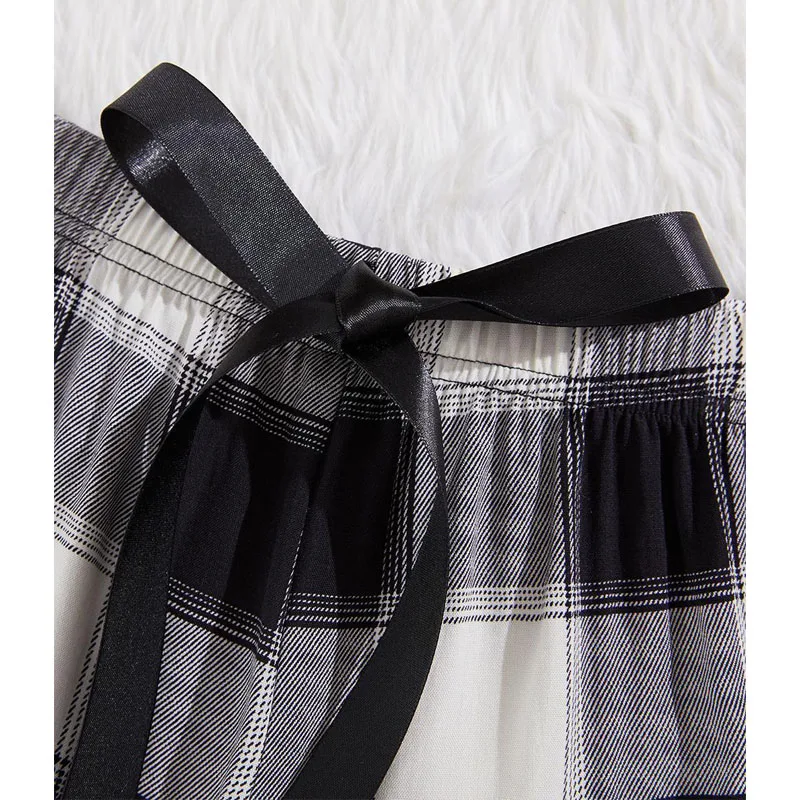 Christmas Sleepwear Womens Plaid Ruffle Hem Elastic Waistband Pajama Sleep Shorts Buffalo Plaid Ruffle Trim Pajama PJ Shorts