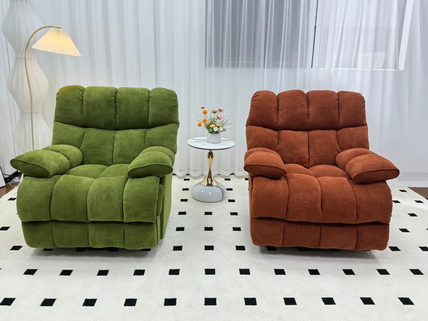 Extendable Rotating Lazy Functional Sofa Comfortable Cloud Velvet Fabric Luxury Adjustable Living Room Rocking Recliner