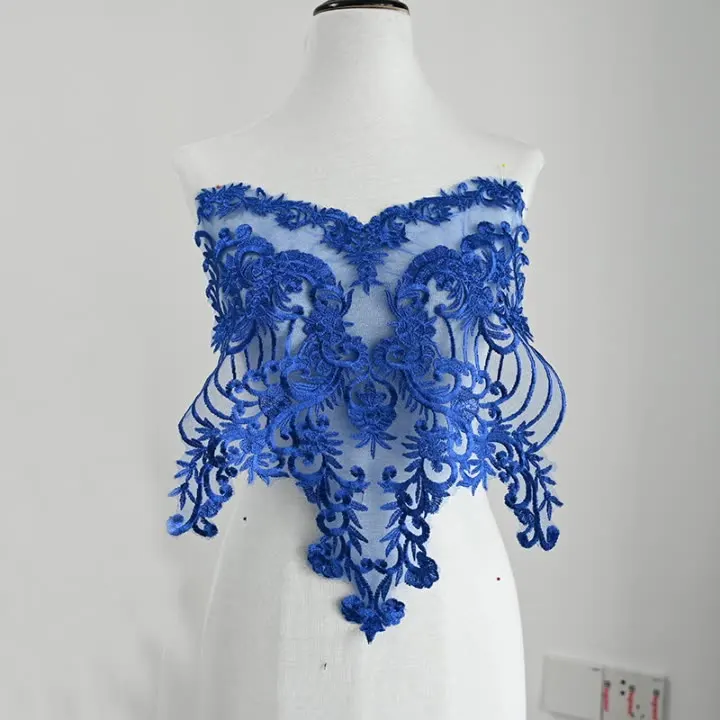 Bodice Lace Appliques Flower Embroidery Patches with Sequins Sewing on Bridal Dress Craft Projects