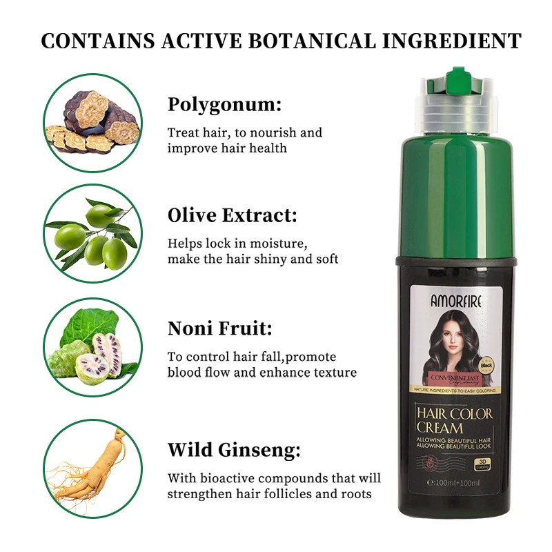Amorfire Simple To Use Permanent Herbal Black Dye Hair Color Shampoo Great Choice For Woman And Man