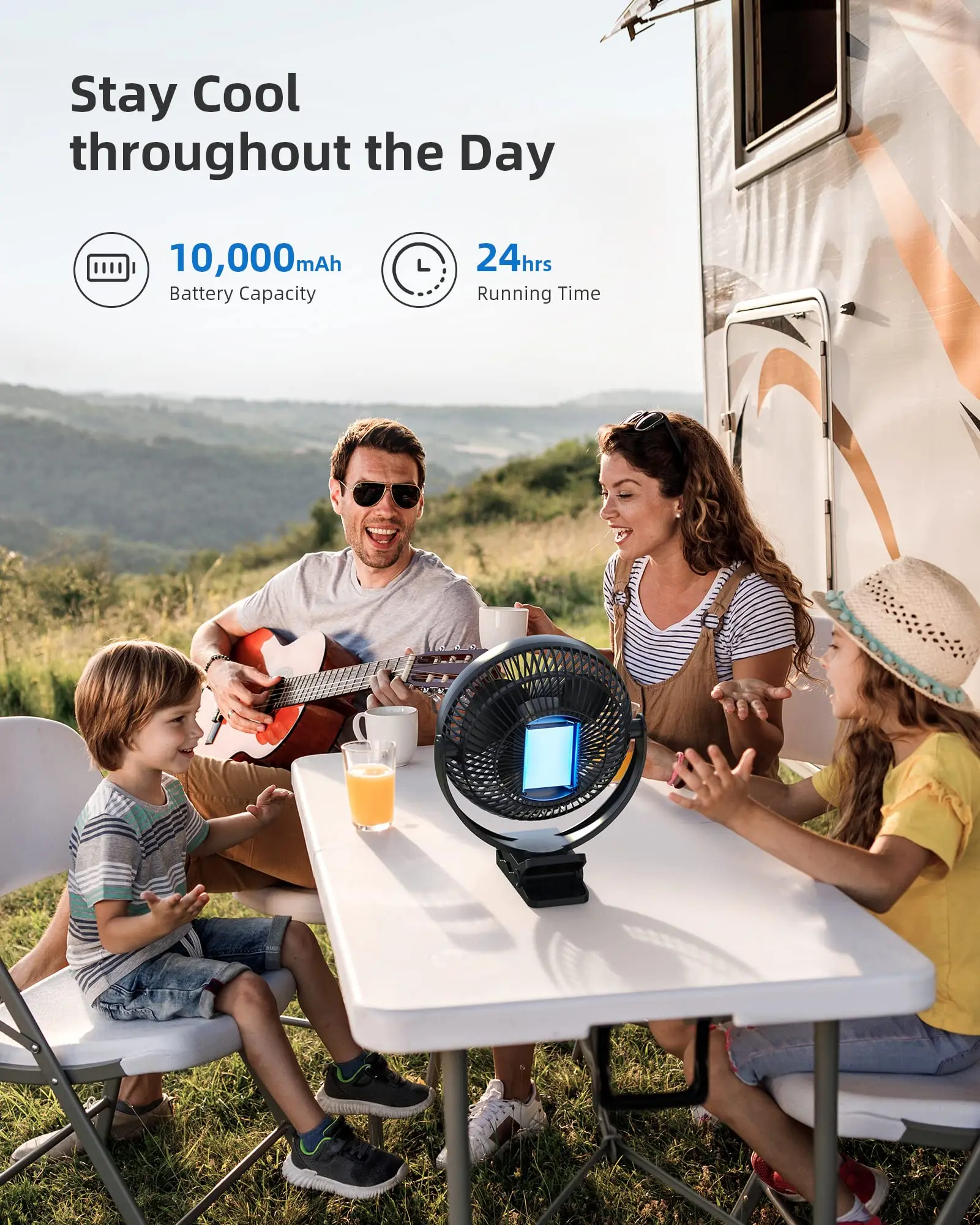 USB Rechargeable Portable 8 Inch Clip Fan Outdoor Golf Cart Gym 5 Blade Clip on Fan 10000mAh Battery Charger Table Desk Clip Fan