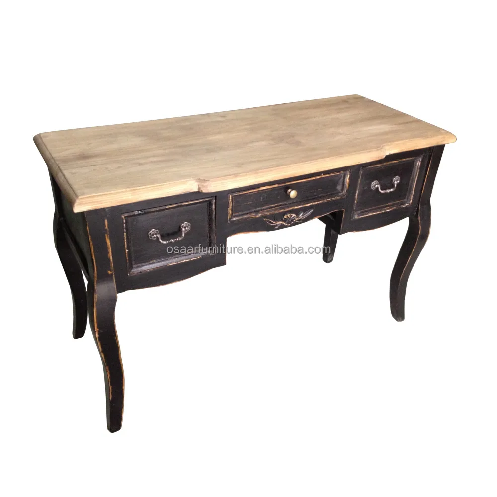 Antique Black Hand Carved Solid Wood French Rococo Style Writing Desks
