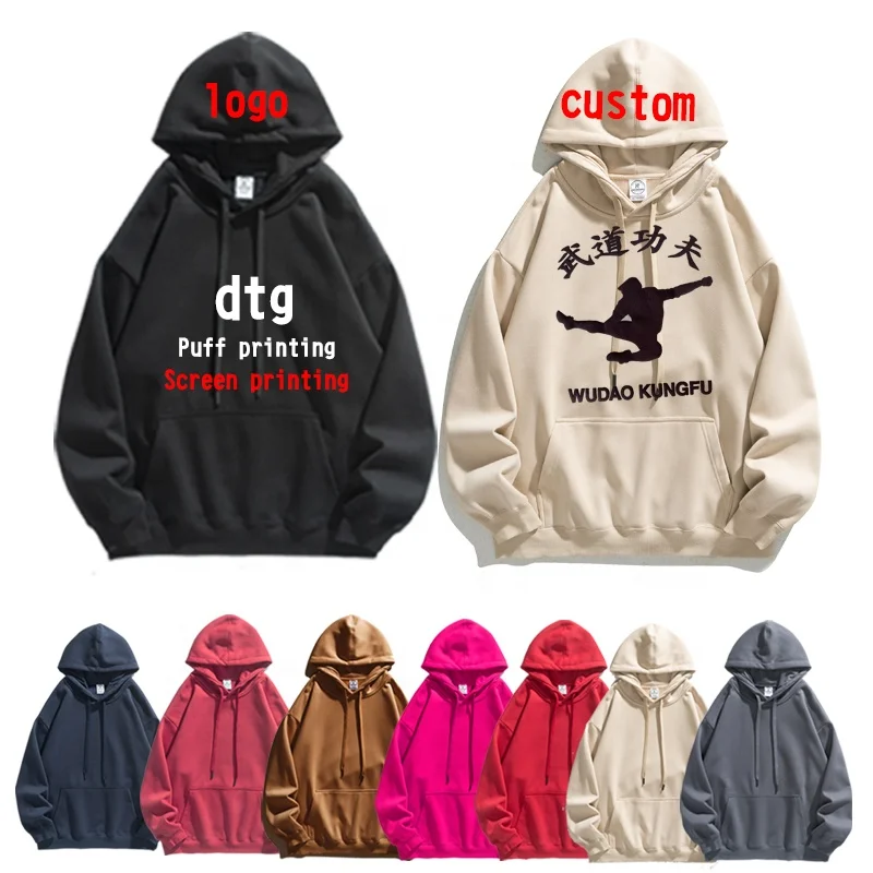 Oem Clothing Manufacturers Custom  Cotton Thick Screen Print Hoodies 3d Logo Heavyweight Puff Printing Hoodie fleece
