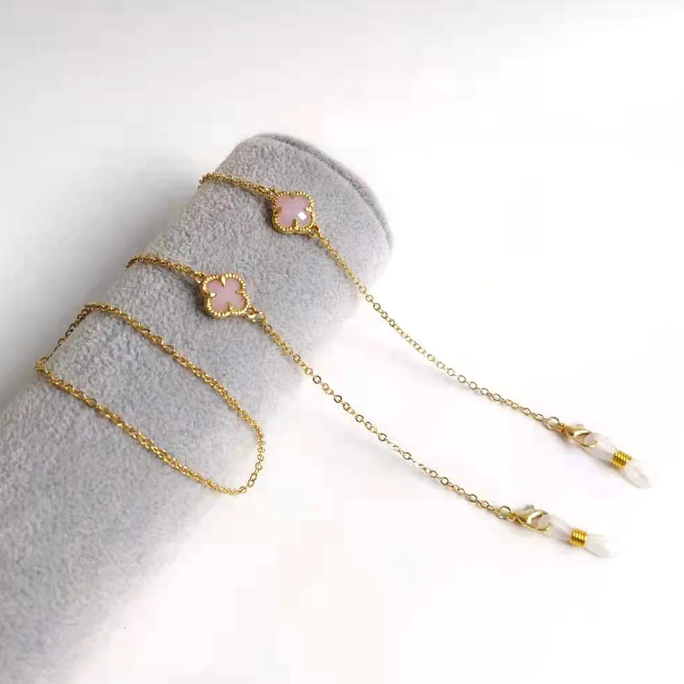New Design Multi-color Simple Four-leaf Clover Rhinestone Metal Sunglasses Chain Glasses Lanyard Mask Anti-lost Lanyard