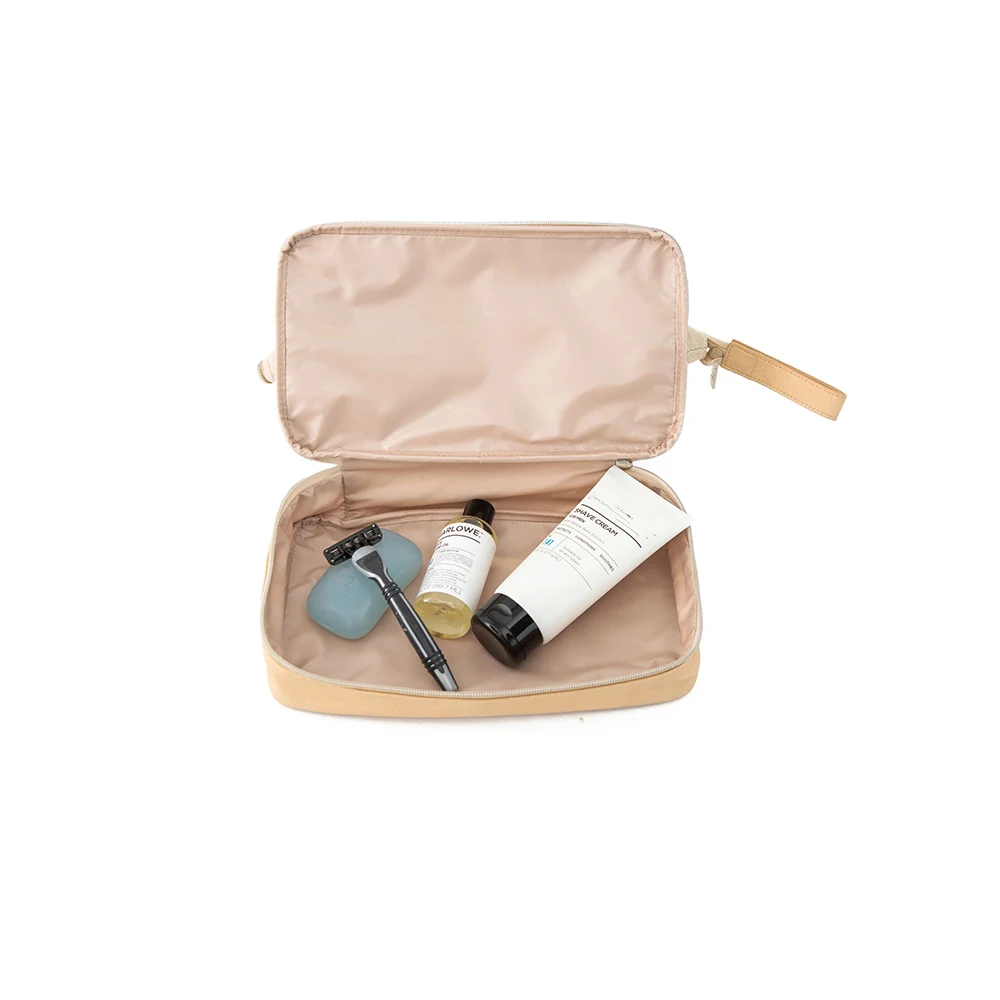 New Style Two Layer Canvas Large Zipper Pouch Zipper Makeup Pouch Wide Open Makeup Bags for Cosmetics