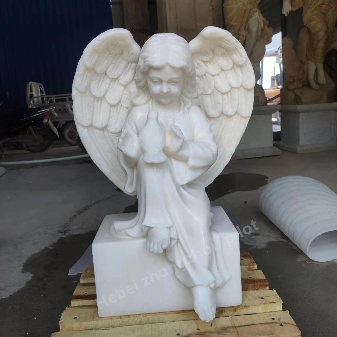 Garden decorative Children Statue Life-Size White Marble Child Angel Statue