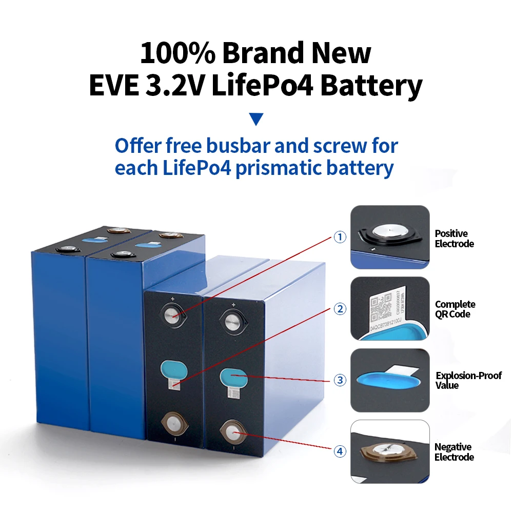 Grade A 100AH 3.2V Lithium Iron LiFePO4 Prismatic Battery Cell 100 Ah For 12V 24V 36V 48V 72V Electric vehicle Golf Cart Marine