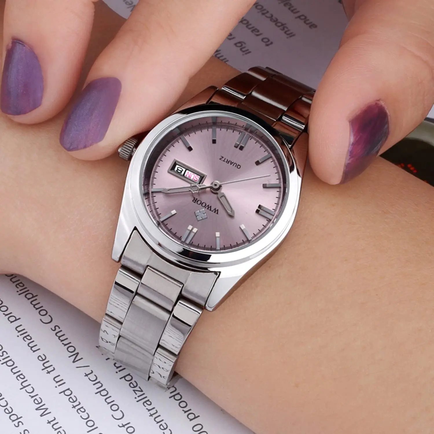 Montre Femme,Women Watches,Fashion Ladies Watches Waterproof Quartz Silver Clock Women Automatic Date Dress Wrist Watch Reloj Mu