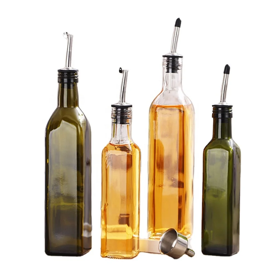 100ml 250ml 500ml 750ml 1L Square Marasca Cooking oil Olive Oil Glass Bottle With 304 stainless steel oil nozzle