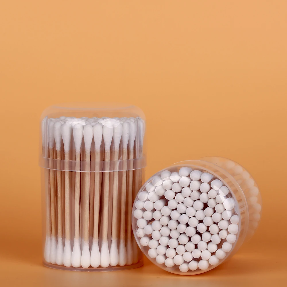 90pcs wooden mini stick disposable round tip swab cotton make up tool