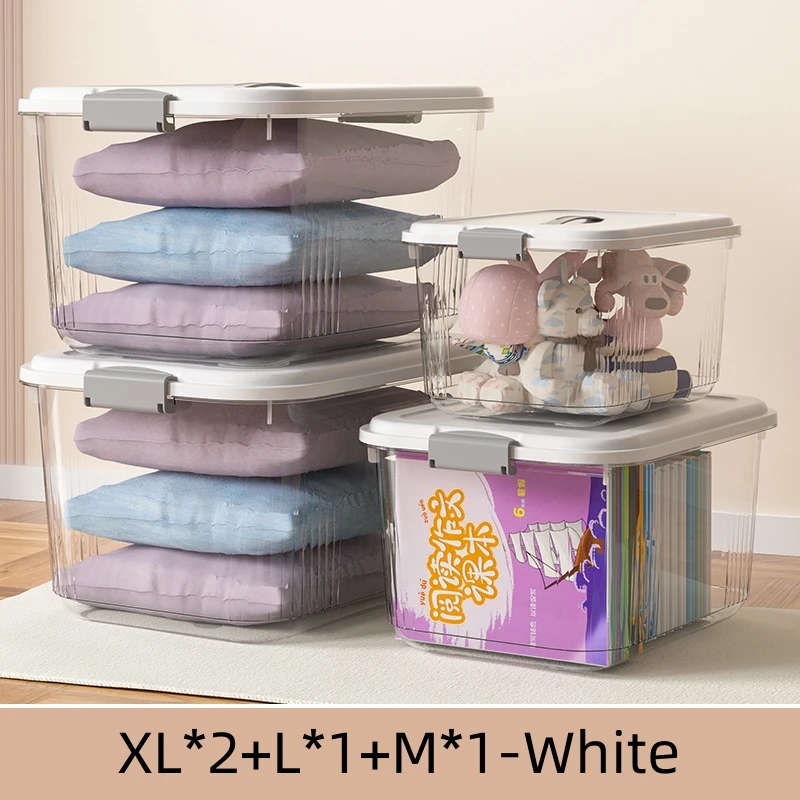 Plastic Storage Boxes Bin Tote Organizing Container with Durable Lid and Secure Latching Buckles Stackable for Toys Clothes
