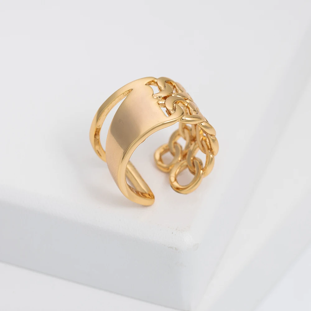 Real Gold Plated 13mm Rings for Men Chain Rings Biker mixed chain for women men open ring
