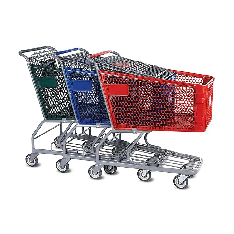 Large Size Supermarket Shopping Plastic Green Color Push Cart